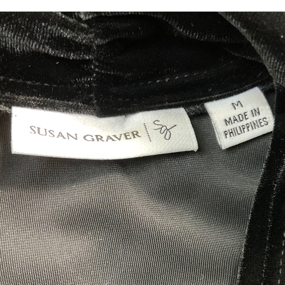 Vintage Susan Graver Velvet Duster Cardigan Womens Medium Black Open Holiday 90s - Picture 3 of 7